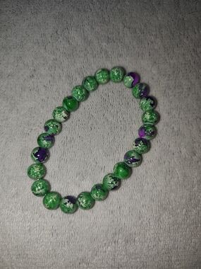 Green & Purple Beaded Stretch Bracelet - Handmade Jewelry